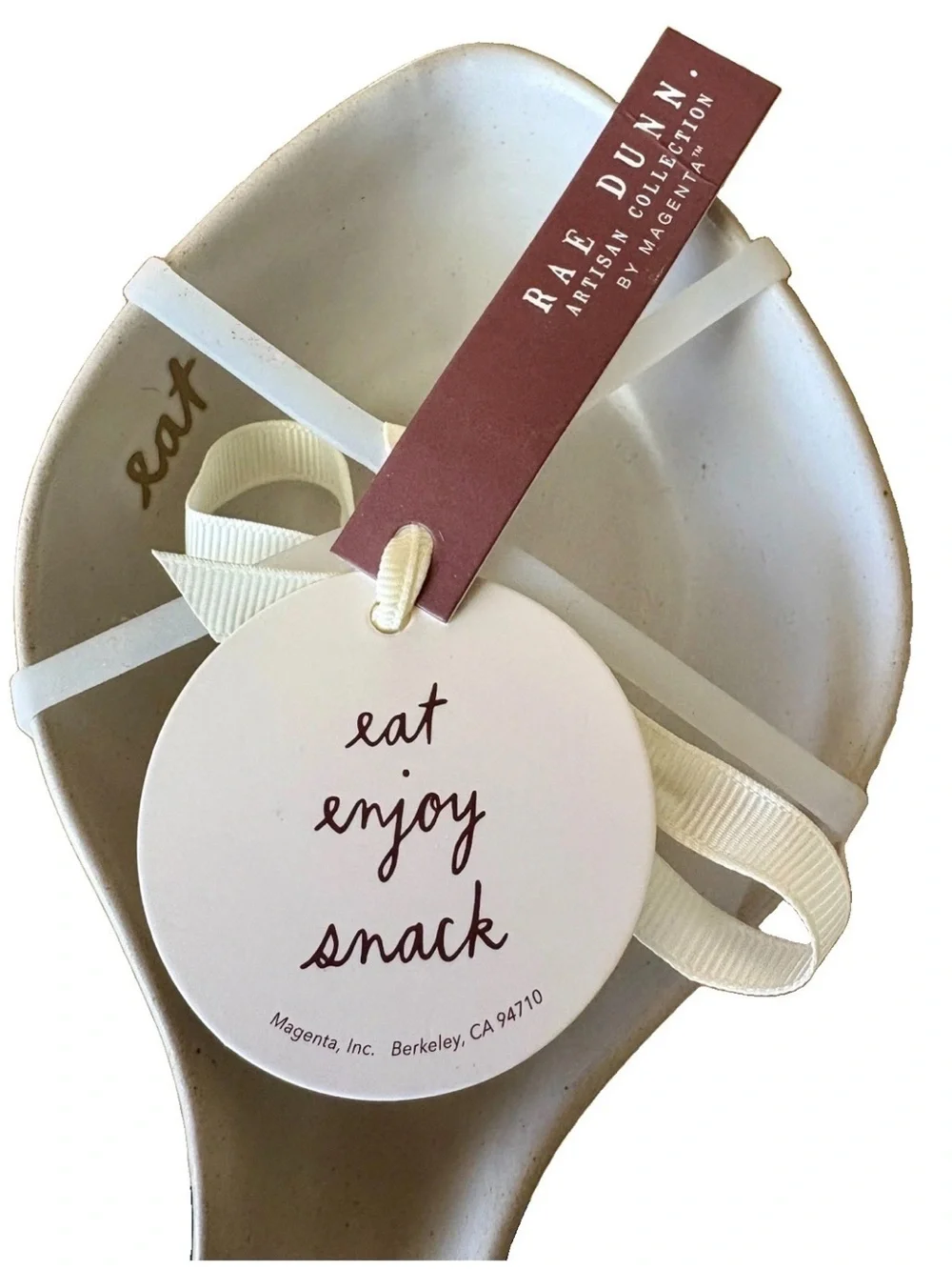 RAE DUNN Minimalist Farmhouse Nesting Stone Spoon Rests EAT ENJOY SNACK Leaves~3
